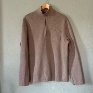 BANANA REPUBLIC Men’s Quarter Zip Cotton Ribbed Taupe Mock Neck Size XL
